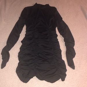 Black ruched long sleeve mini dress fashion nova